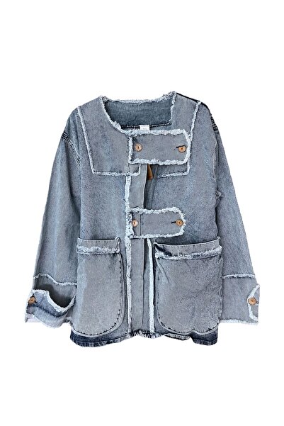 SUMEF Jachetă de blugi boeme pentru femei caftan-albastru