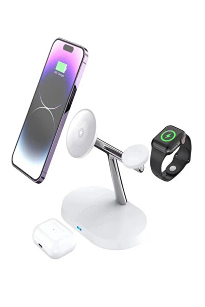 AVİGO 3'lü Wireless Kablosuz Şarj Standı Apple - Android Uyumlu 15W Hızlı Şarj Kulaklık - Saat Şarj Standı