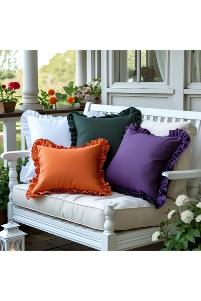 Bc Home Set of 4 Pine Green - Purple- Orange - White Country Ruffled Square T...