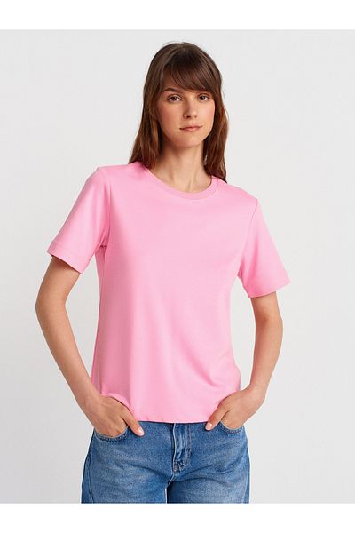 Dilvin 31763 Crew Neck T-Shirt-Pink