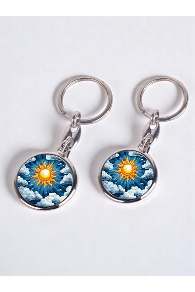 lili hediyelik Sun and Cloud Printed 2-Piece Keychain