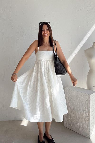 ELVAN TOLON White Patterned Designer Dress