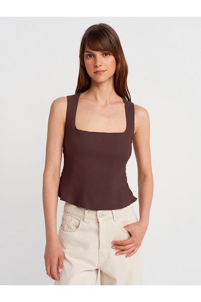 Dilvin 50860 Peplum Corset Top-Brown