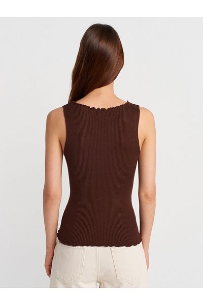Dilvin 60972 Ribbed Buttoned Thin Knitwear Vest-Brown