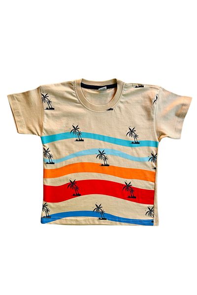 YUMİYUMM Boy's Beige-Navy Blue Shorts Suit