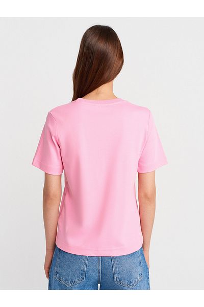 Dilvin 31763 Crew Neck T-Shirt-Pink