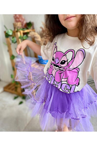 shop طقم توتو من قماش القطن اللامع مطبوع للفتيات من ستيتش مع تنورة مبطنة وحزا...