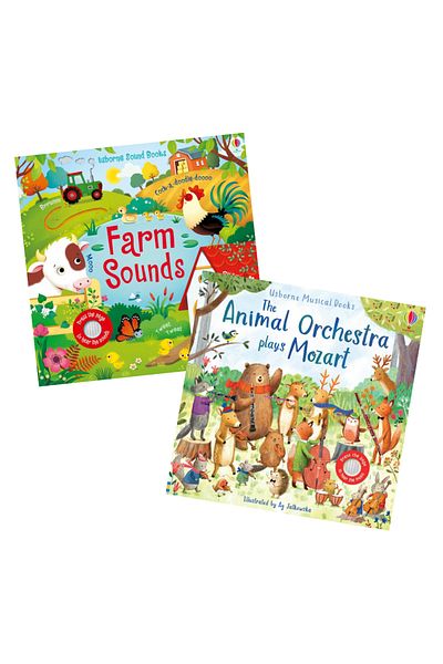 Usborne Pack of 2 sound books - Farm Sounds, The Animal Orchestra Plays Mozart