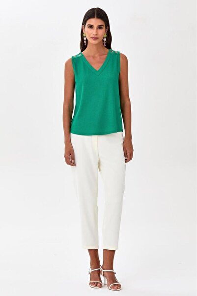 İKİLER V Yaka Omuzu Kuşgözü Detaylı Bluz 025-1028