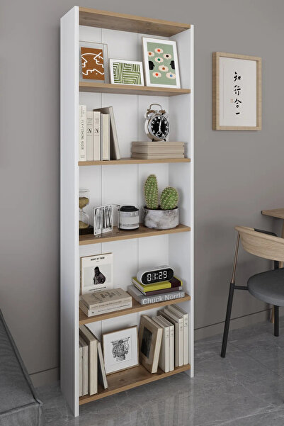 Remaks Vera 5 Raflı Kitaplık Çok Amaçlı Raf Dekoratif Raf Meşe