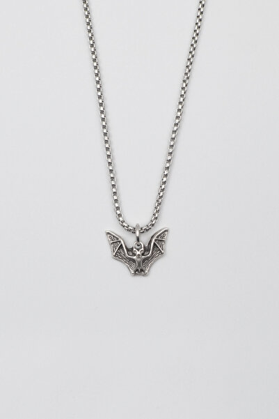 Bu Farklı Minimalist Gotik Yarasa Kolye - Örme İthal Zincirli Unisex Gümüş Ka...