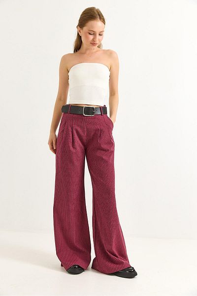 Raneel Kazançlı Alışveriş Linen Blend Palazzo Trousers Cherry
