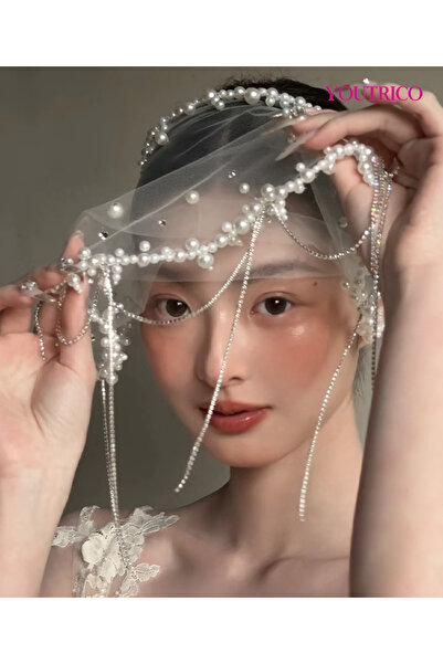 Youtrico Veil-Handmade Crochet Beaded Lace French Face Cover