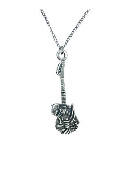 Herşey Nota Guitar and Skull Themed Metal Rock Necklace – Unisex – 60 cm Chain