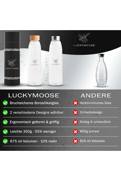 Luckymoose Water Bottle Set Of 2, Transparent/silver, 25 X 7 Cm