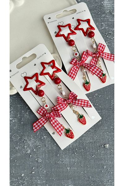 GÜLPEŞE Pack of 2 Red Star Hanging Snap Buckle Strawberry-283