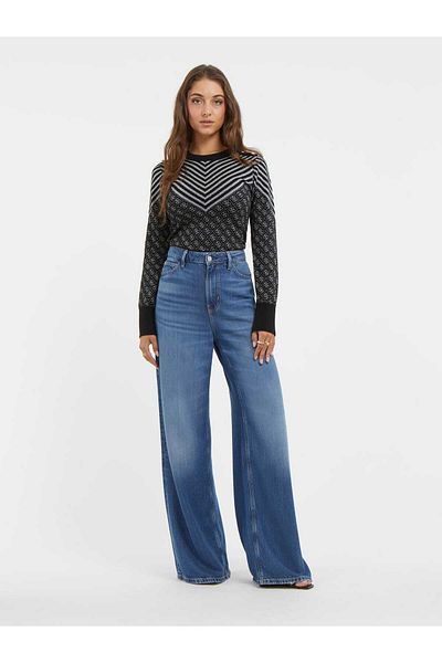 Guess Pulover negru slim cu gât pentru femei W3BR26Z3AE0F9P8