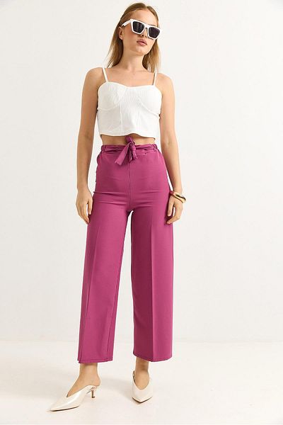 Raneel Kazançlı Alışveriş Waist Belted Wide Leg Crepe Trousers Pink