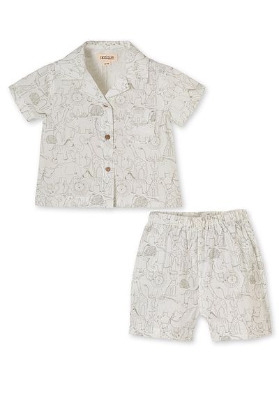 Patique Kids White Animal Patterned Organic Cotton Shorts Boy's Set