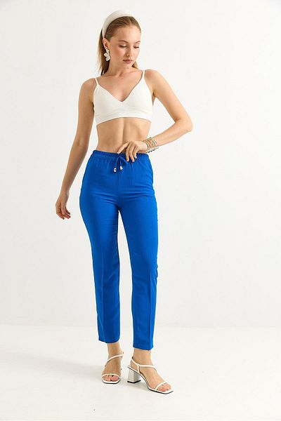 Raneel Kazançlı Alışveriş Elastic Waist Stripe Patterned Crepe Trousers Saks
