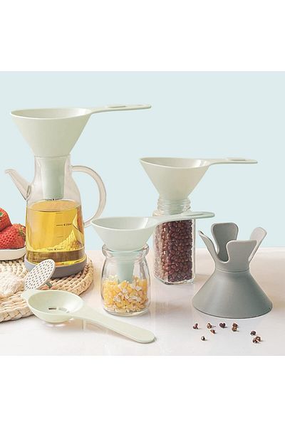 SORICO Set pâlnie cu filtru detașabil și separator de ouă, plastic, alb, 5 piese