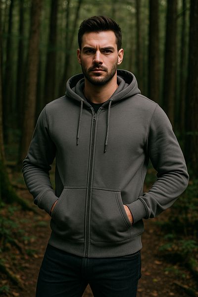 Rich Men's Hooded Cotton Sweatshirt Cardigan Zippered Comfortable Fit Basic Cardigan