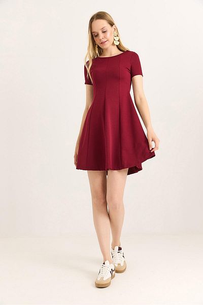 Raneel Kazançlı Alışveriş Trend Mini Flared Dress Burgundy