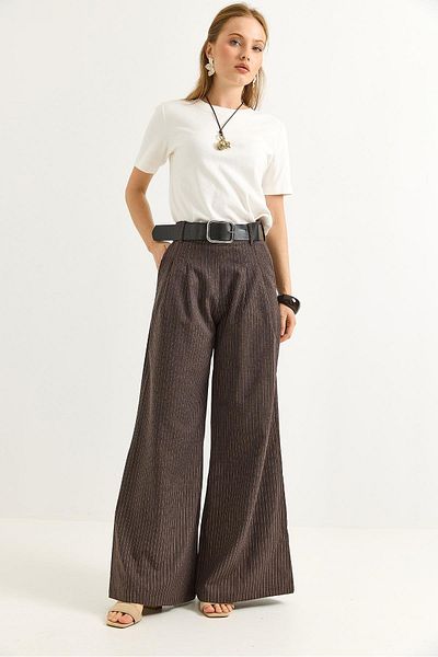 Raneel Kazançlı Alışveriş Linen Blend Palazzo Trousers Brown
