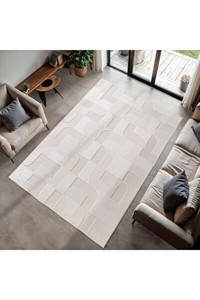 Karpetica Doha Modern Bohem Geometri Krem Renkli Sisal Dokuma Halı