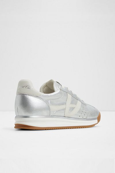 Aldo Stepcount - Pantofi de damă din piele artificială argintie, cu șireturi, pantofi sport Jogger