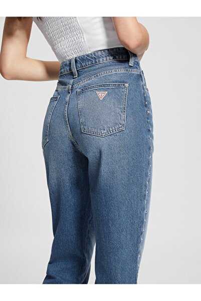 Guess Normal Bel Normal Paça Relaxed Mavi Kadın Denim Pantolon W4RA21D4T9L-DEDE