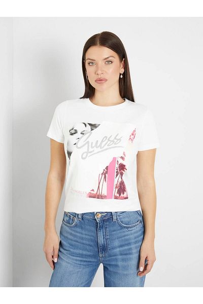 Guess Tricou alb cu gât pentru femei W4GI17I3Z14-F0BP
