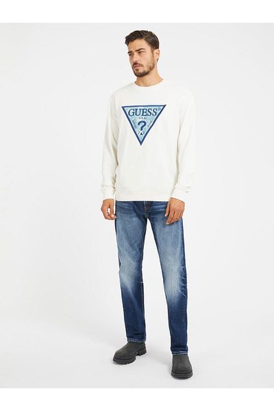 Guess Crew Neck Beige Men's Sweatshirt Printed Triangle Cn - Org Co-Poly B