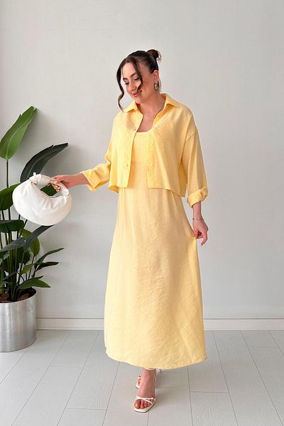 MaziButik Set cămașă-rochie galben