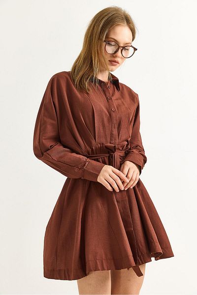 Raneel Kazançlı Alışveriş Cămașă Guler Stripe Rochie cu centură în talie Maro