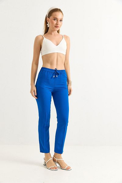 Raneel Kazançlı Alışveriş Elastic Waist Stripe Patterned Crepe Trousers Saks