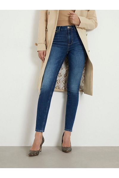 Guess Pantaloni de denim pentru femei, cu talie normală, cu picioare normale, skinny, albastru W4RA46D5921-ETSH