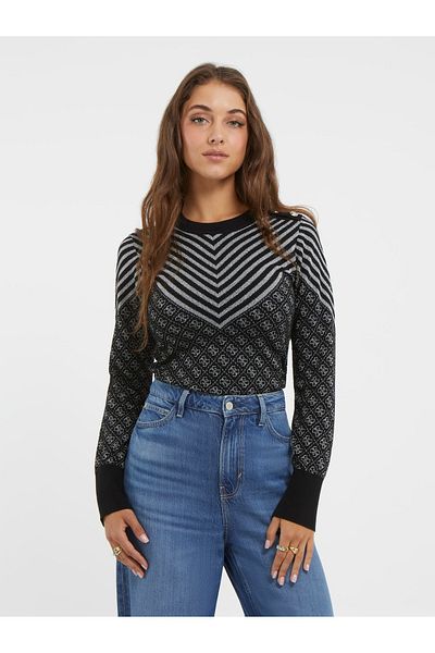 Guess Pulover negru slim cu gât pentru femei W3BR26Z3AE0F9P8