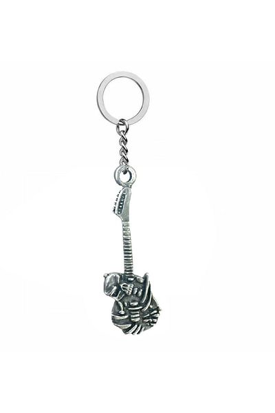 Herşey Nota Guitar and Skull Themed Metal Rock Keychain – Unisex Zamak Plated Accessory
