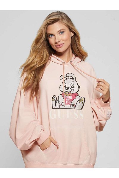 Guess Hooded Collar Pink Women's Sweatshirt W3Bq03K9R31F6M0