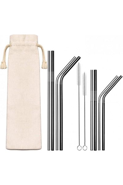 Penta Stars Set of 8 straws and 2 brushes Penta Stars, stainless steel, white/silver
