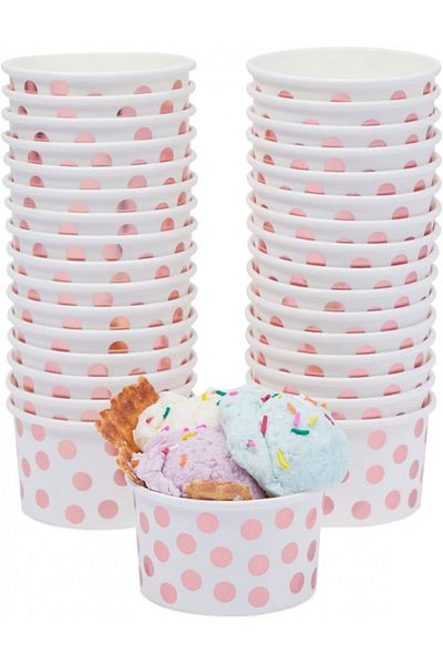 Blue Panda Set of 50 Blue Panda ice cream cups, paper, white/pink, 240 ml