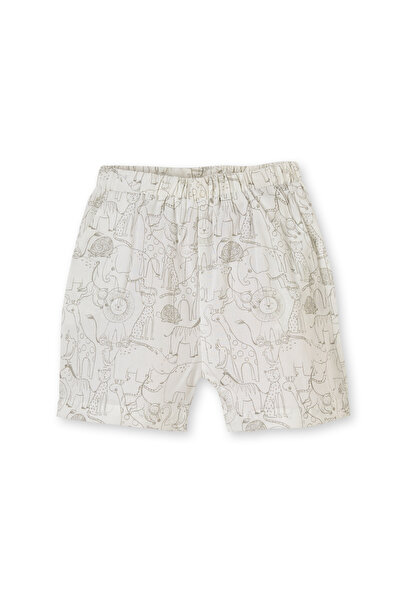 Patique Kids White Animal Patterned Organic Cotton Shorts Boy's Set