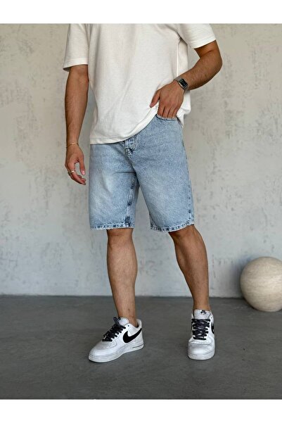 Denim Shorty Boyfriend Mavi Taşlamalı Kot Kapri Şort