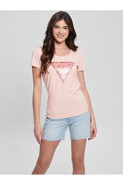 Guess Women's Triangle Logo Pink T-Shirt