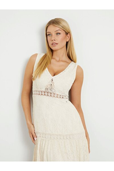 Guess Polo Yaka Beyaz Standart Kadın Elbise W4GK21KBP90-F1CY