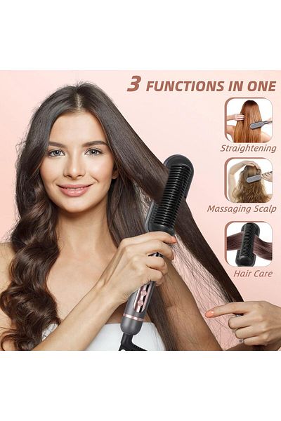 Fancy Only Hair Straightener Brush - Professional Hair Iron with Built-in Comb, Fast Heating & 9 Temp Settings