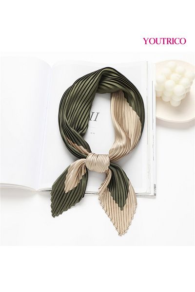 Youtrico Square Scarf-Sun Protective Summer Style Polka Dot Crinkle Pleat Faux Silk