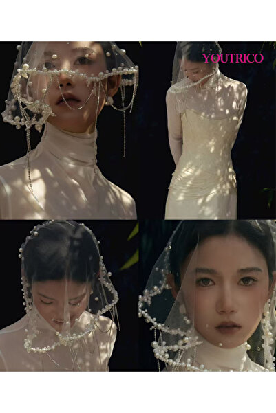 Youtrico Veil-Handmade Crochet Beaded Lace French Face Cover