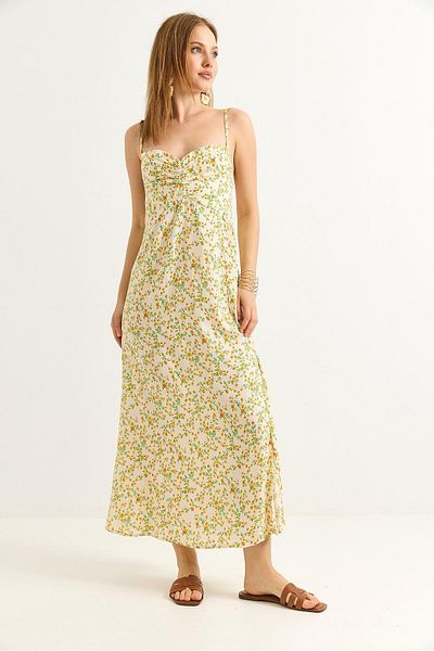 Raneel Kazançlı Alışveriş Half Slit Rope Strap Long Dress Cream